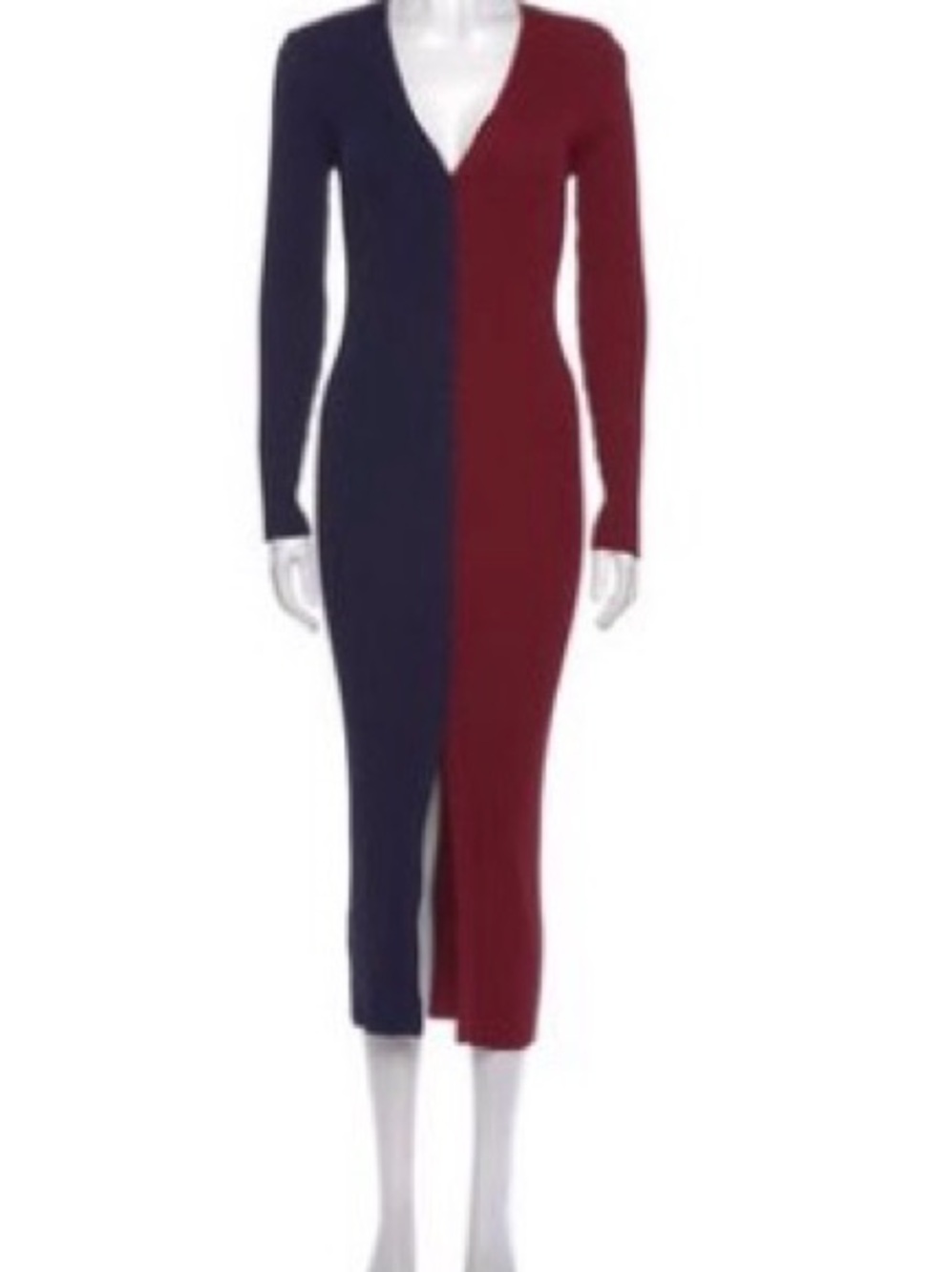 STAUD Navy and Burgundy Colorblock V-Neck Midi Dress
